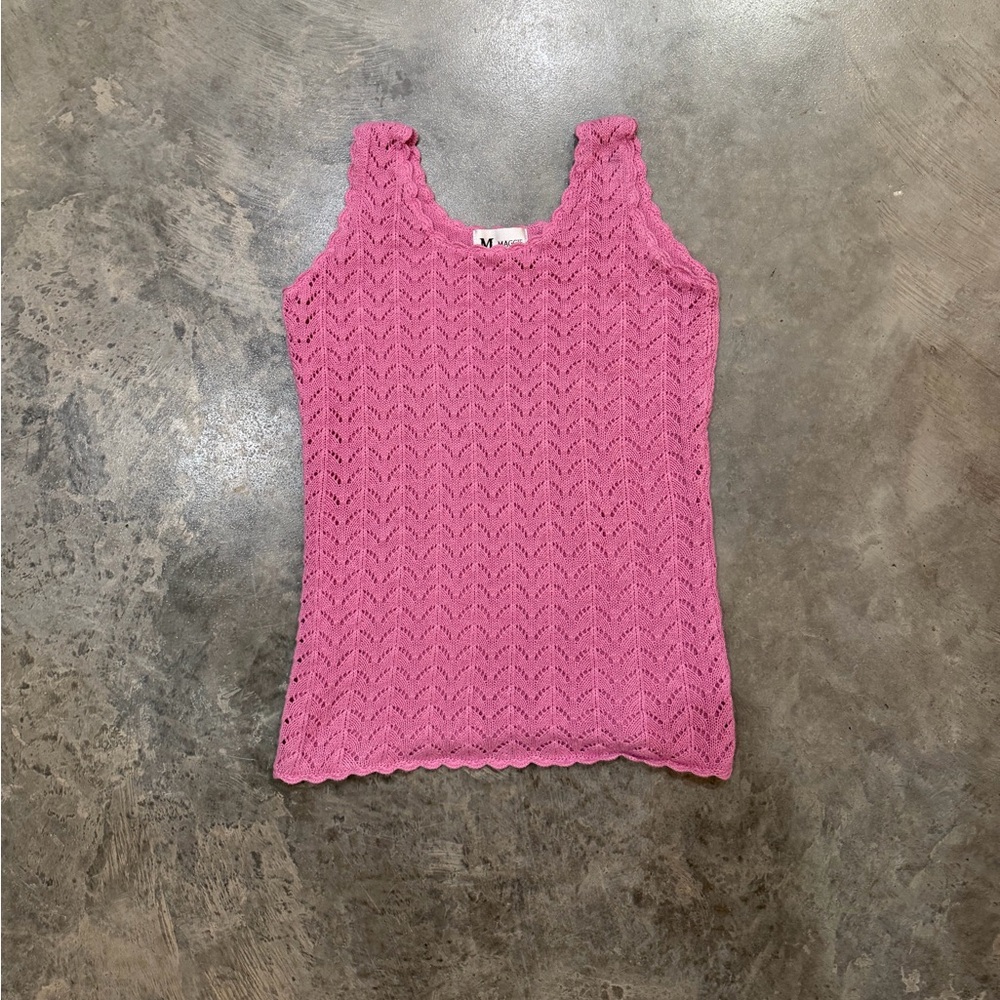 Pink Knit Scalloped Tank Top